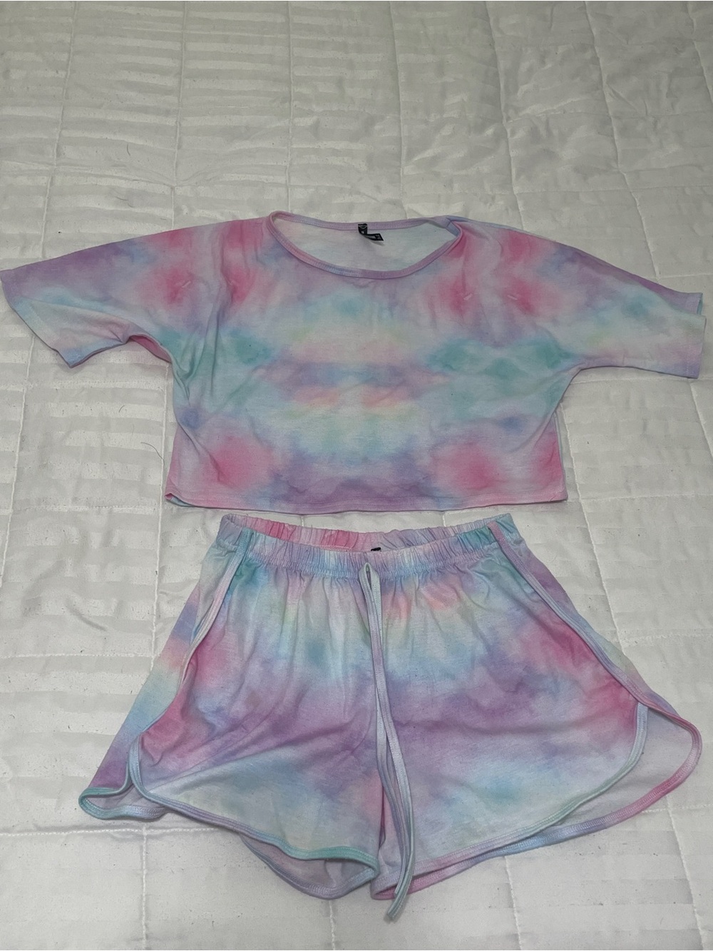 Pretty Little Thing Pastel Tie-Dye Lounge Set - Crop Tee & Shorts